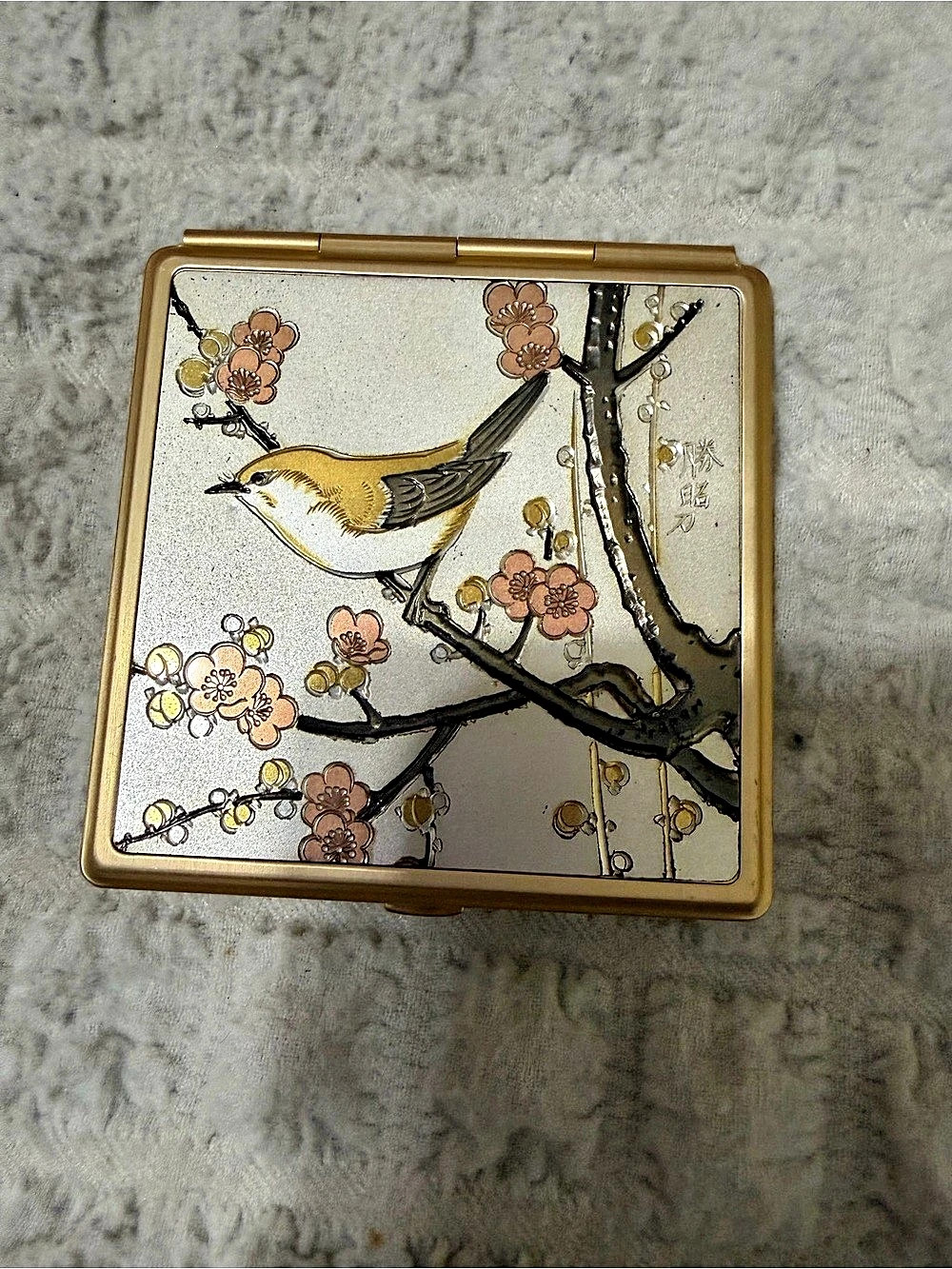 Floral Bird Compact Mirror Gold & Multicolor